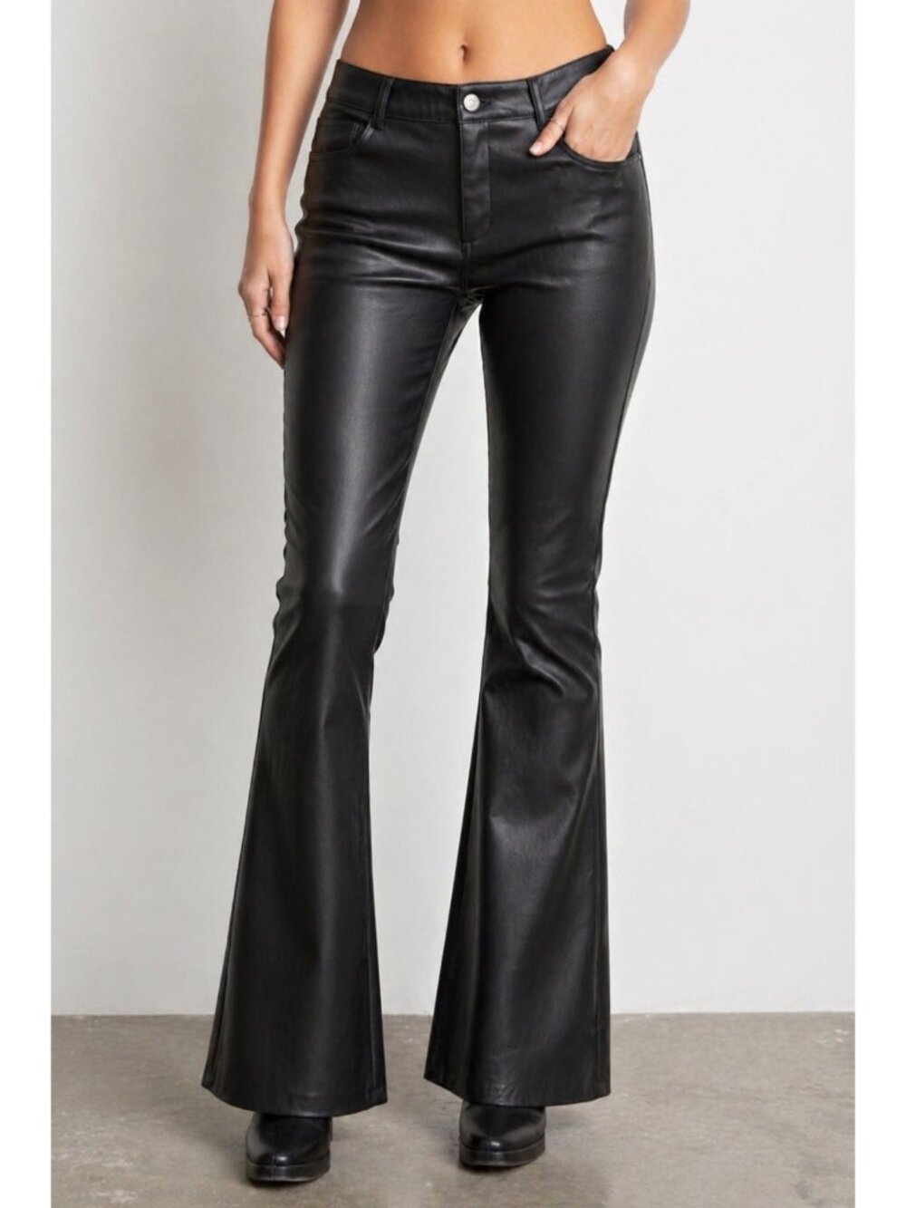 Forever 21 Black Faux Leather Flare Pants Medium Y2K High Waisted Trousers
